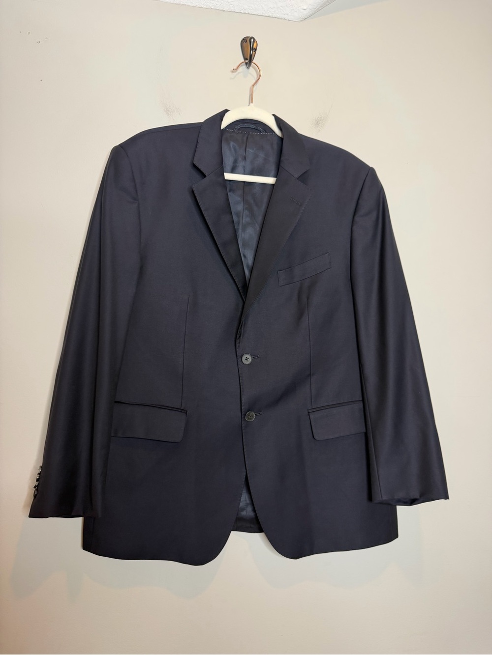 Men’s Navy Wool Blazer Scabal Super 100s Fabric Size 26 42S Suit Jacket
